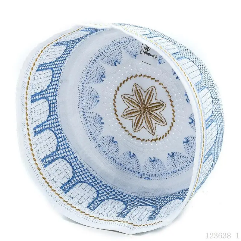 Cotton Embroidery Caps for Muslim Men, Prayer Flap Hats, Leisure Caps, Saudi Arabia Eid Festival Hat, Saudi Arabia