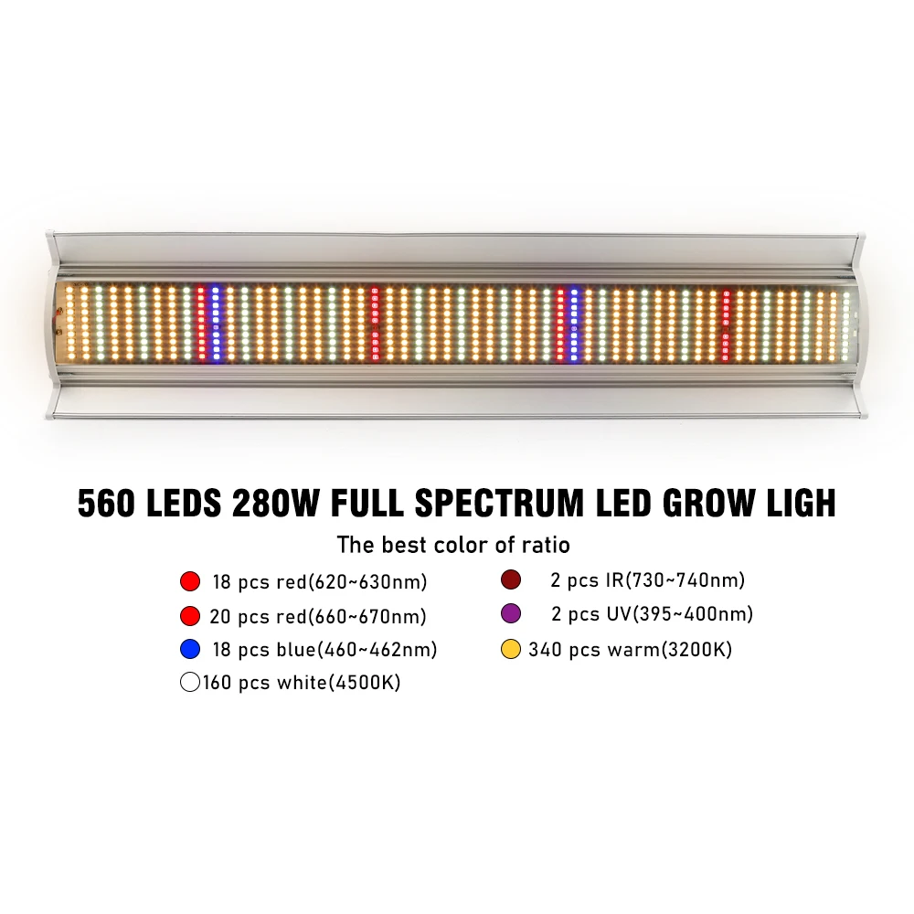 Full Spectrum LED Grow Light, 560 LEDs Board Panel, Planta Crescente Lâmpada, IR Phytolamp para Flores Internas Crescer Tenda Estufa, 280W