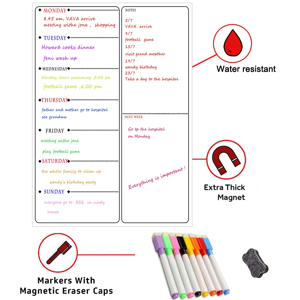 Magnético a3 planner board conjunto para cozinha geladeira grande seco apagar calendário organizador para fazer lista bloco de notas planejador semanal quadro branco