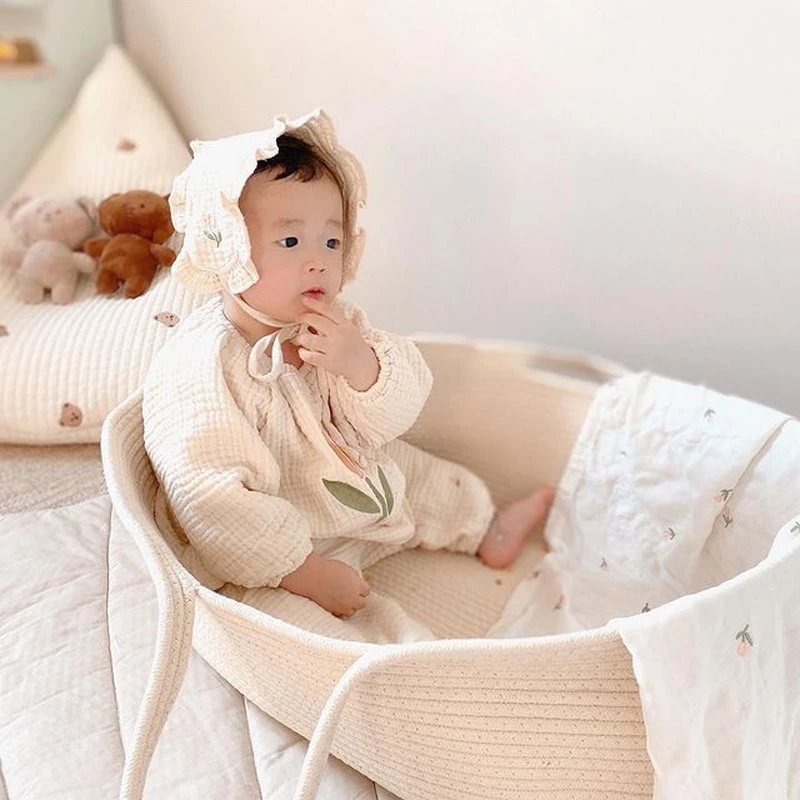 Portable Baby Moses Basket Carrier Cotton Rope Woven Crib Newborn Sleeping Bed Cradle Bassinet Nursery Decoration