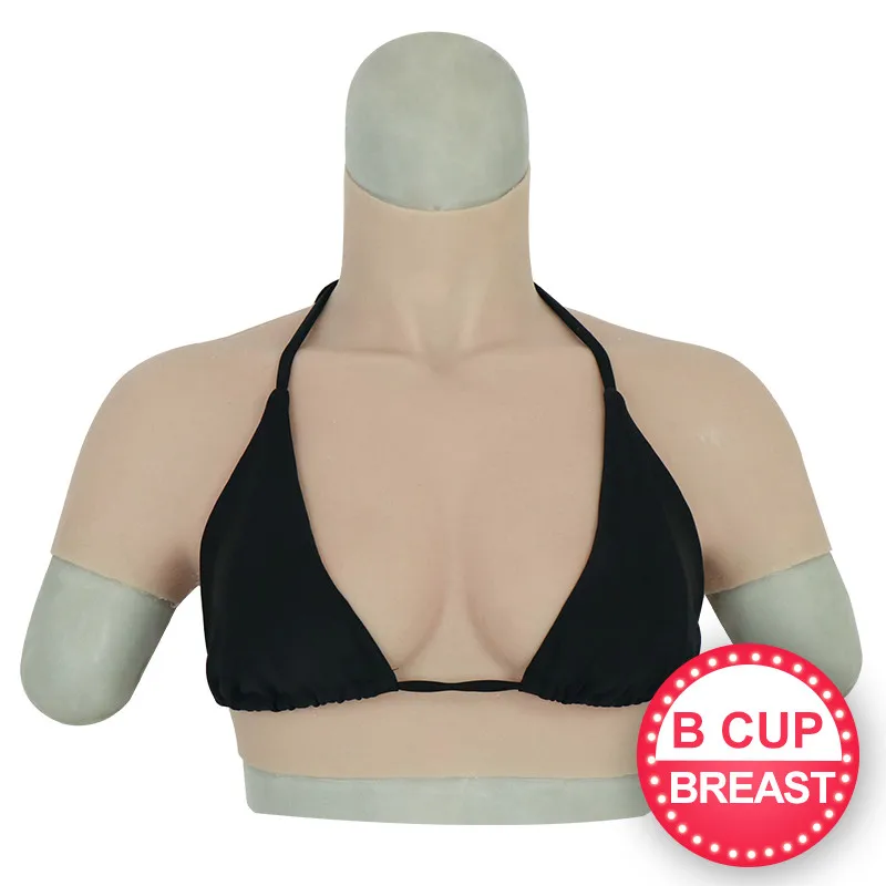 Round Neck Transgender Silicone Fake Breast Forms Crossdresser Artificial Realistic Crossdressing Shemale Big Boobs Latex Hood