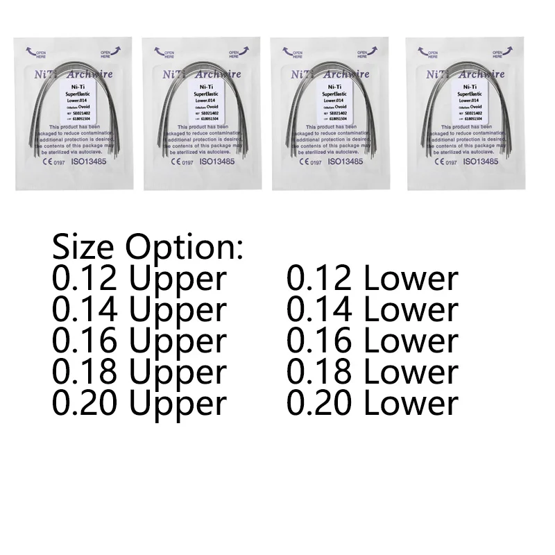 Fios do arco ortodôntico, Niti dental, super elástico, Ni-Ti Circular, materiais superiores e inferiores do dentista, correção, 100pcs