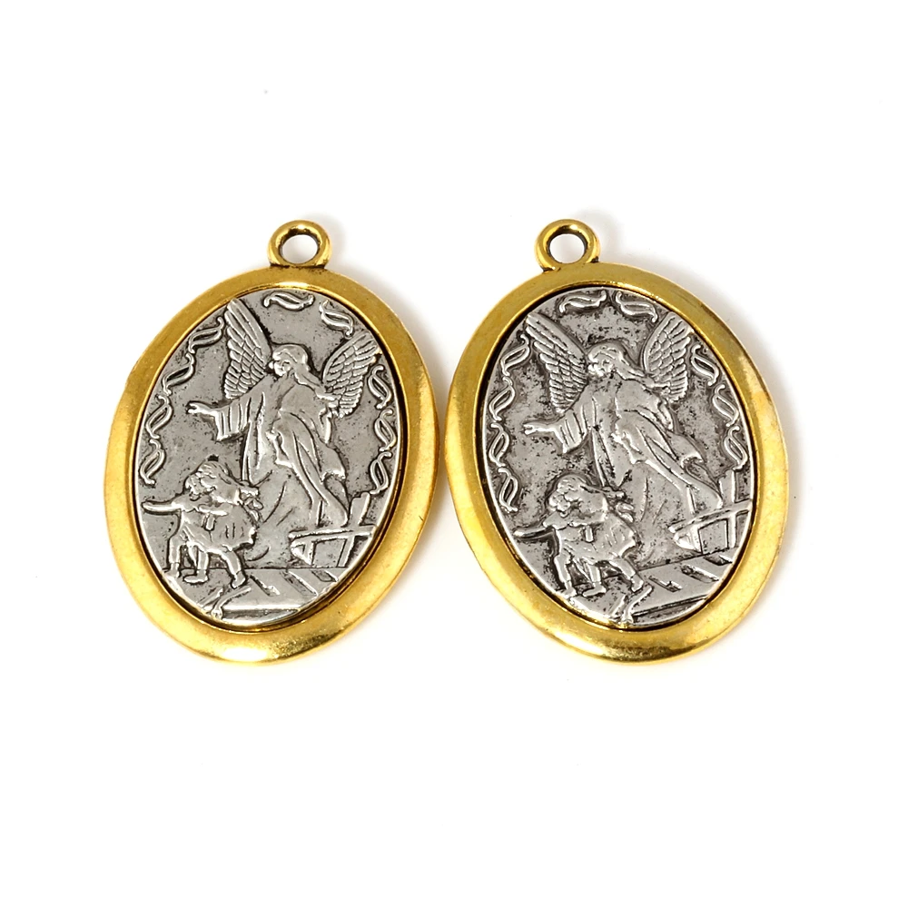 2Pcs Two Tone Catholic Patron San Michael The Archangel Alloy Charm For Jewelry Making A-548 image 3