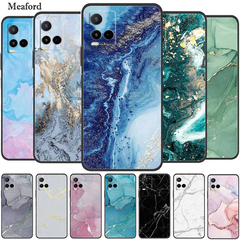 Marble Case For Vivo Y33s Silicone TPU Soft Phone Fashion Cover For Vivo Y33 S Case V2109 Funda Luxury Shockproof Cartoon Coque