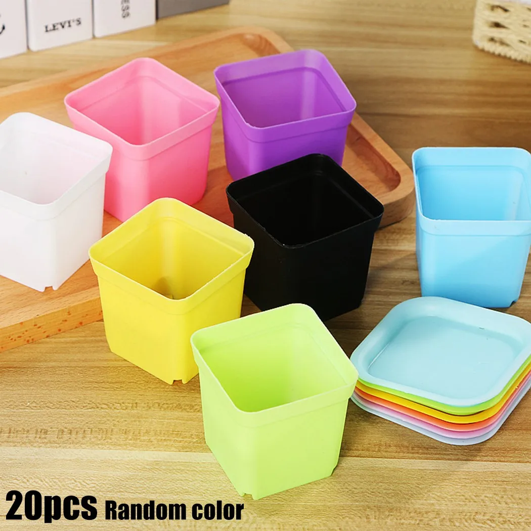 20pcs Mini Basin Square Flower Pot Succulent Plant Trays Color Mixing Home Office Decor DIY Garden Supplies