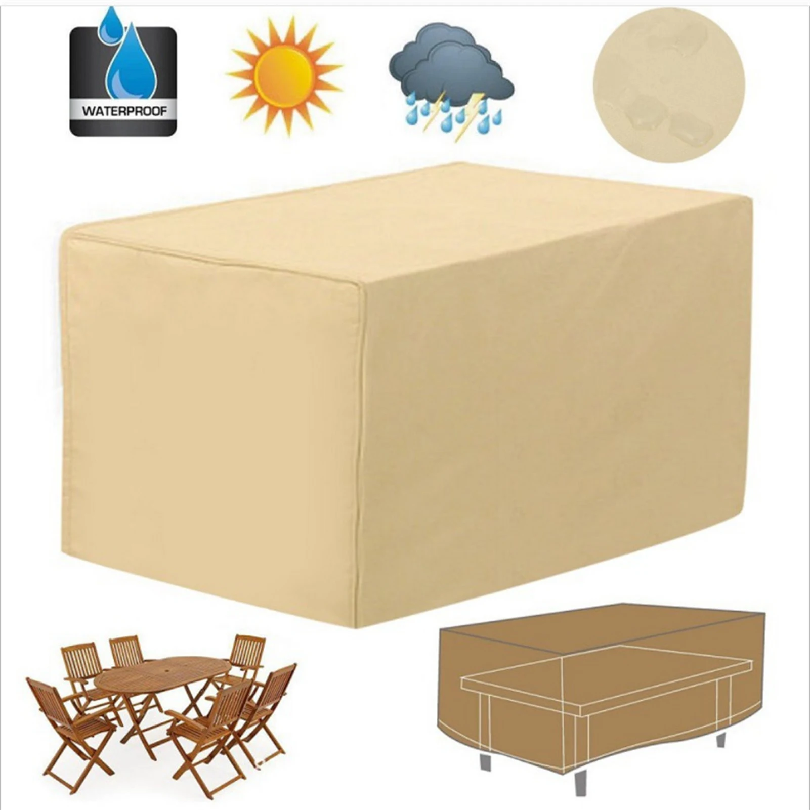 122/76/46cm Oxford Beige Outdoor Furniture Cover Dustproof And Waterproof Cover For Garden Tables And Chairs Rain Snow Cover