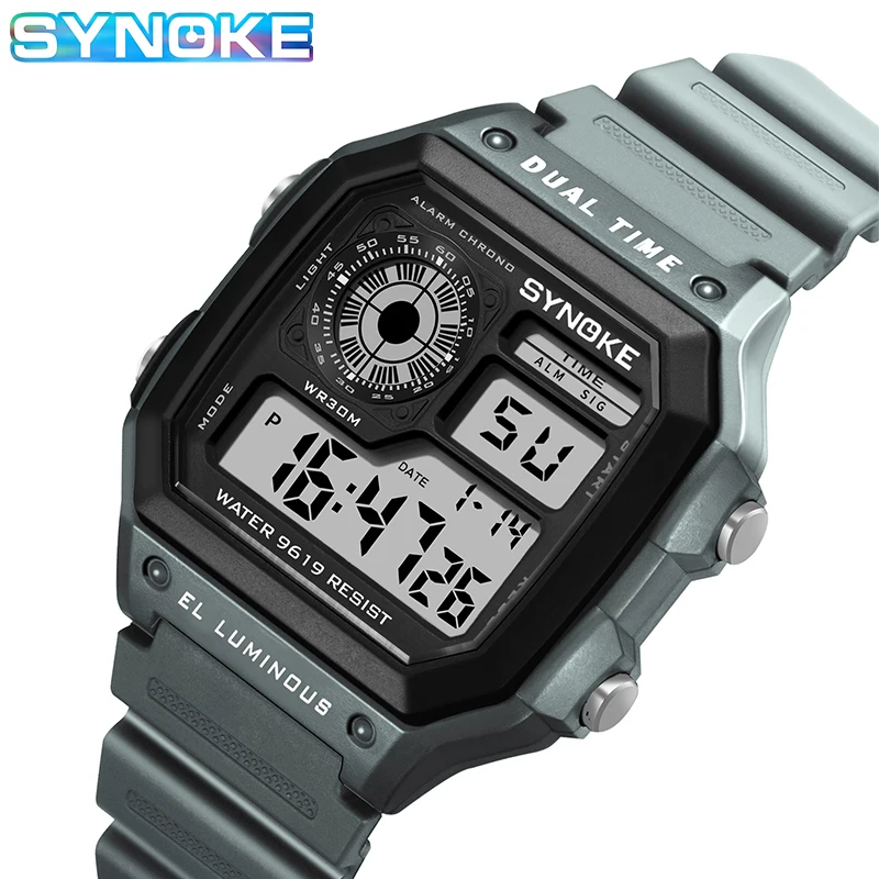 SYNOKE NEW Sports Watch Men Military Watches Casual Waterproof Digital Wristwatch Clock Square Dual Time Relogio Masculino