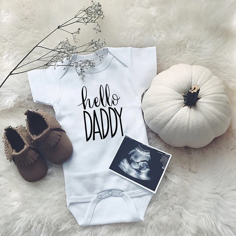 Hello Daddy Pregnancy Announcement Newborn Baby Bodysuits Cotton Baby Boys Girls Onesies Rompers Body Baby Outfits Clothes