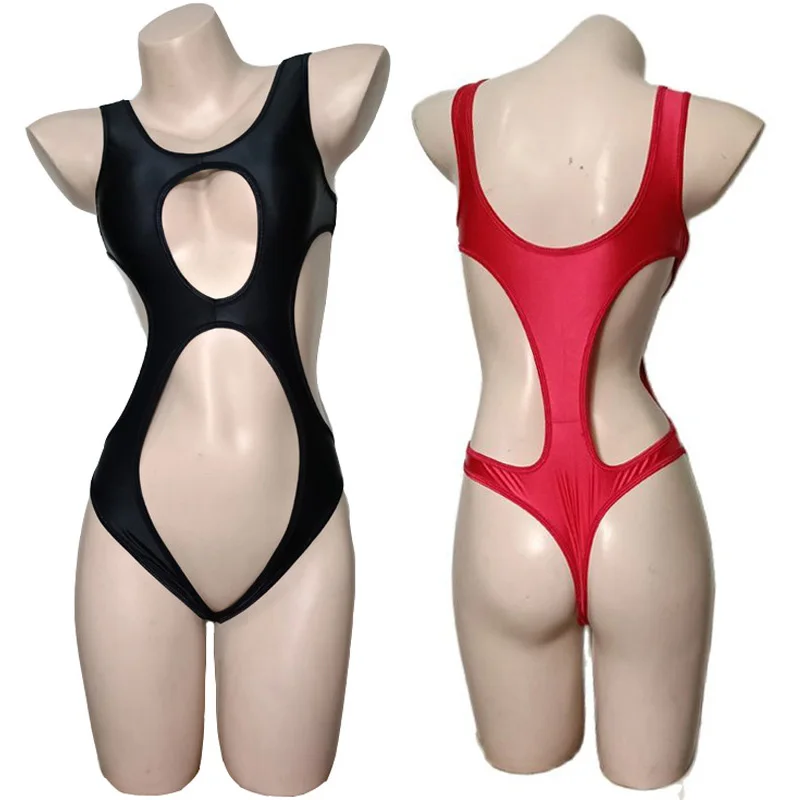 New Glossy Teddies Women Sexy Lingerie Hollow Out Crotchless High Cut Skinny Leotard Open Breast Open Crotch Bodysuit Bikini