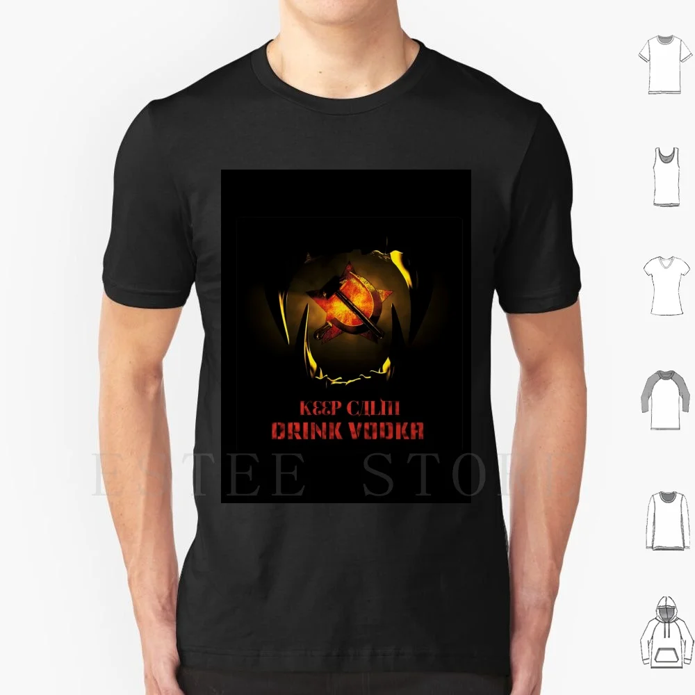 Camiseta Keep Calm Drink Vodka DIY talla grande 100% algodón martillo hoz mantener la calma bebida Vodka ruso soviético Rusia monstruo dientes