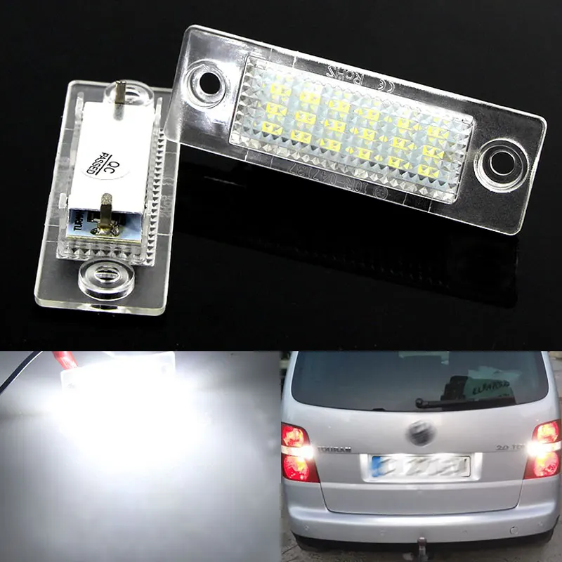 2pcs CANbus 12V 18 LEDs Car LED License Number Plate Lights Lamp For VW Transporter T5 Caddy Touran Golf Passat white 6000k