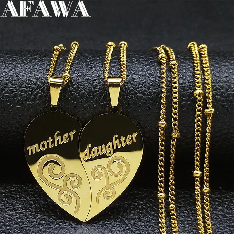 

2pcs Mother Daughter Stainless Steel Charm Necklace Family Heart Gold Color Necklaces Women Jewelry collana madre e figlia d’oro