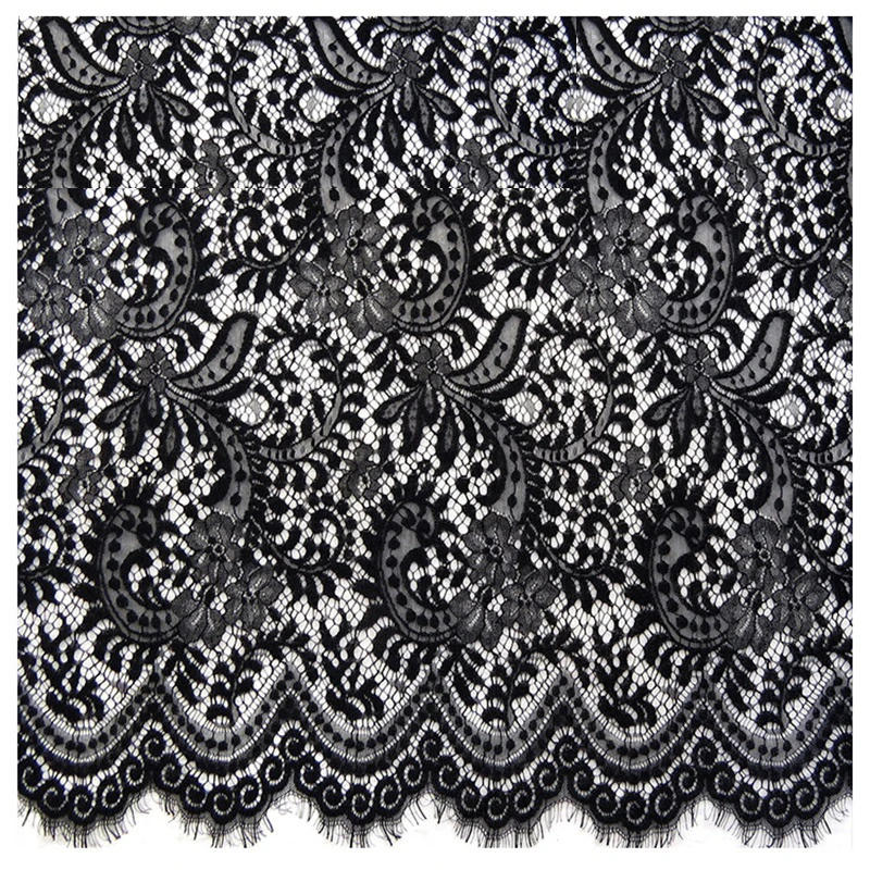 Black French Eyelash Lace Trim 3meters Long DIY Lady Dress Tissu Africain Cloth V2149