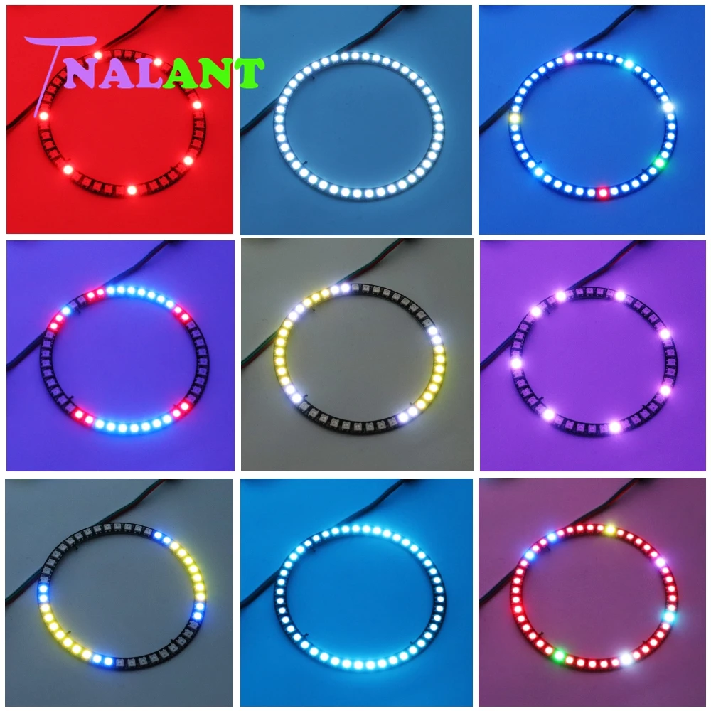 Imagem -06 - Módulo Led Pixel Ring Anel Endereçável Individual 5050 Rgb Ws2812 ic Módulo Led Integrado Usb Fio dc Controlador Sp110e Ws2812b