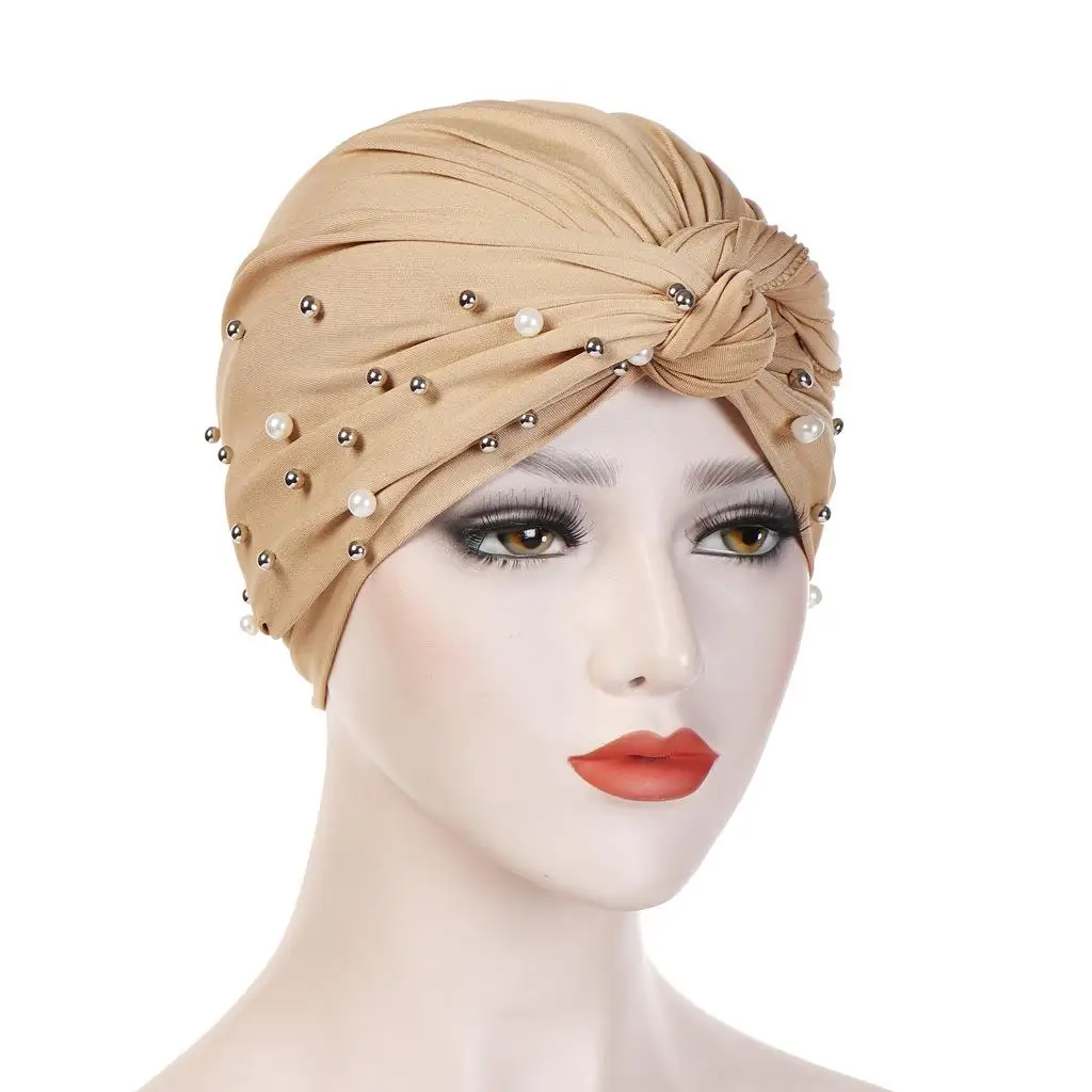 Muslim Women Twist Knot Beads Hijab Inner Hat Chemo Caps Turban India Hair Loss Bonnet Cancer Femme Beanies Head Wrap Turbantes