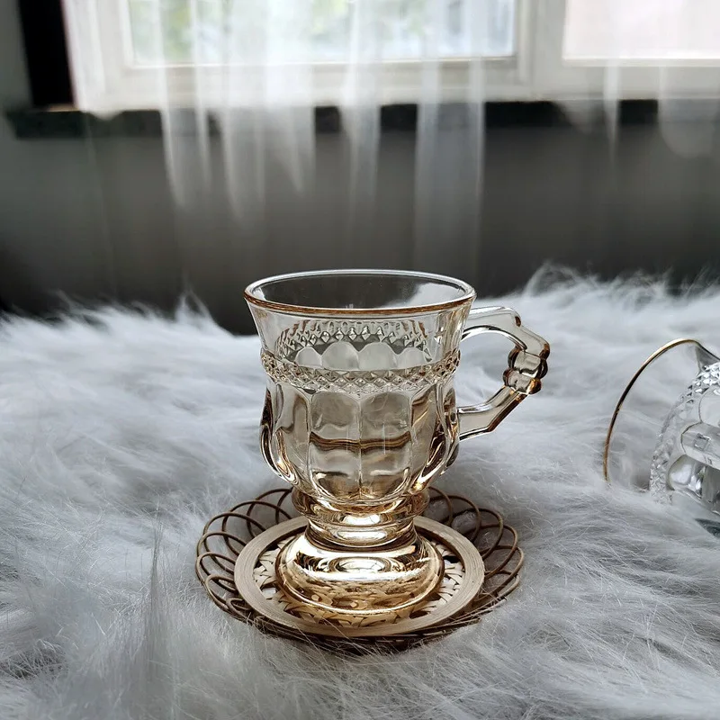 

Ins Amber Phnom Penh Embossed Glass Cup, Mini Nordic Light, Luxury Goblet, Restaurant, Home with Afternoon Tea, Coffee Latte