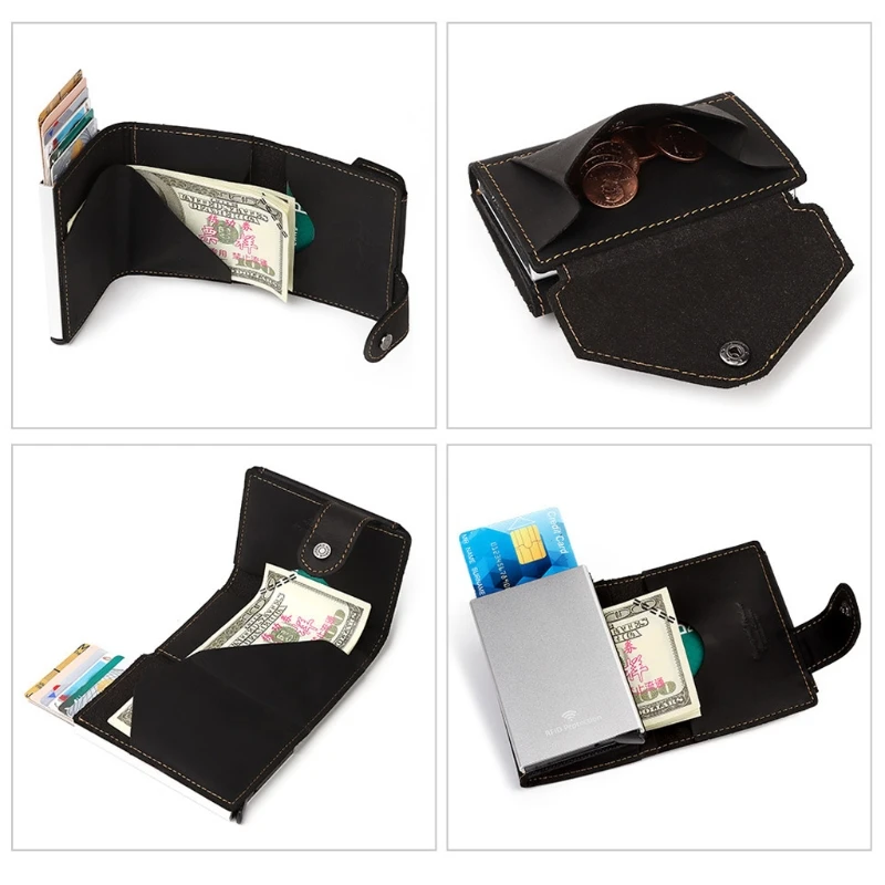 Porte-monnaie Vintage à blocage RFID pour hommes, étui automatique pour cartes de crédit, porte-monnaie d'affaires, poche pour pièces de monnaie