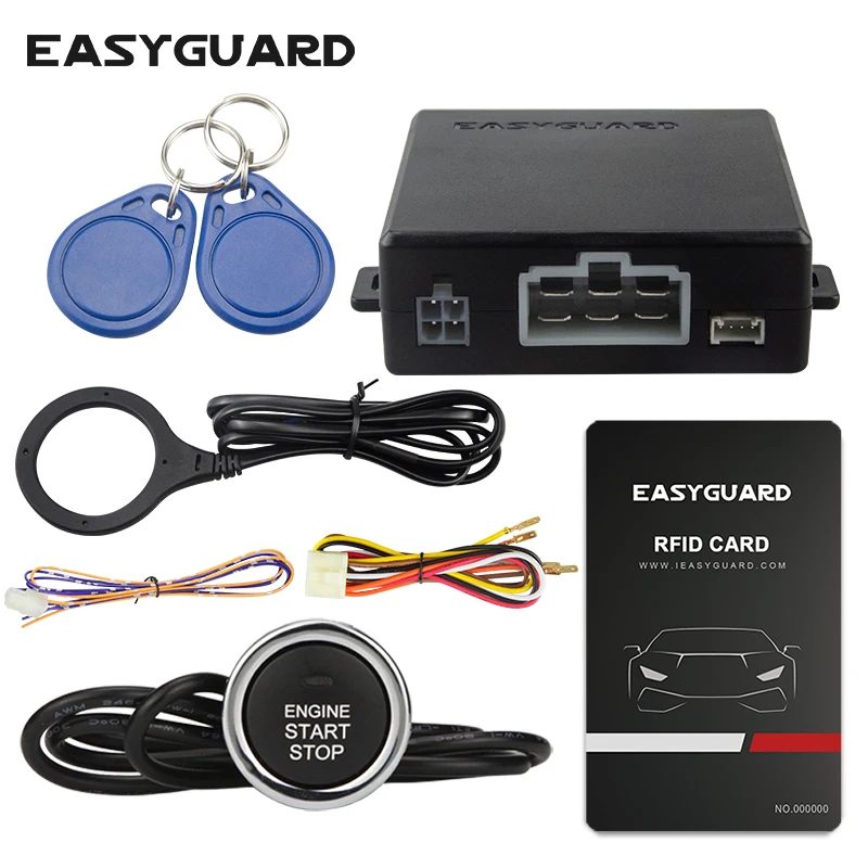 EASYGUARD Radio Frequency Identification car alarm keyless go system push start stop button emergency override ec008-p5n DC12V