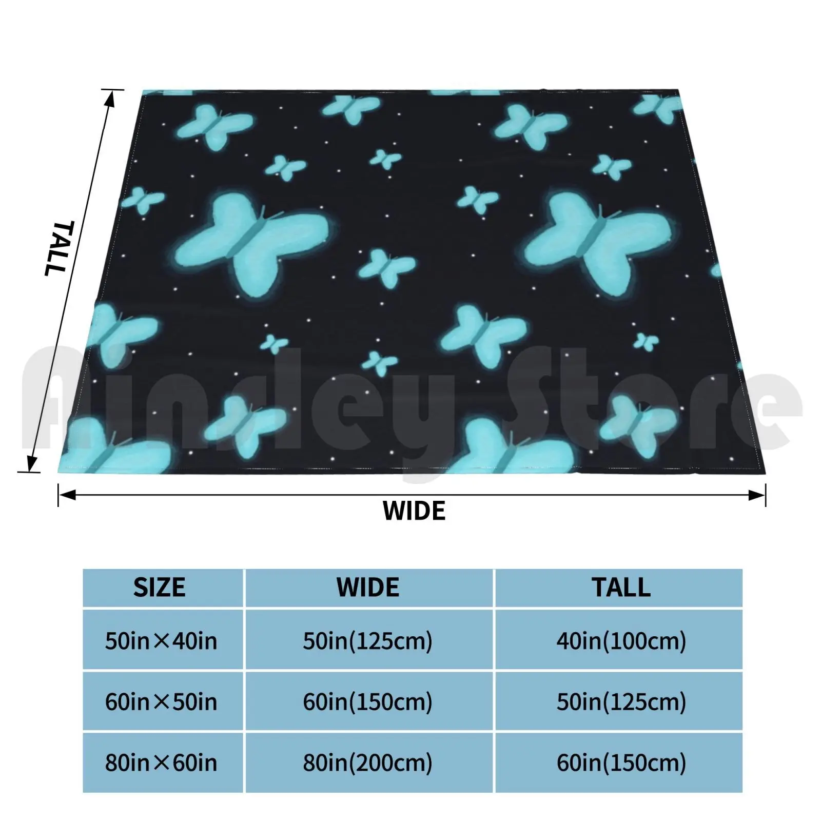 Glowing Butterflies Blanket For Sofa Bed Travel Butterflies Night Sky Glow In The Dark Lights Blue Cartoon