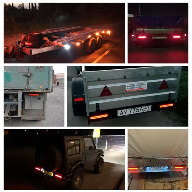 2Pcs Waterproof LED Trailer Tractor Truck Tail Light 3 in1 Neon Brake Stop Turn Signal Boat Car Flowing Water Rear Lamps 12V 24V