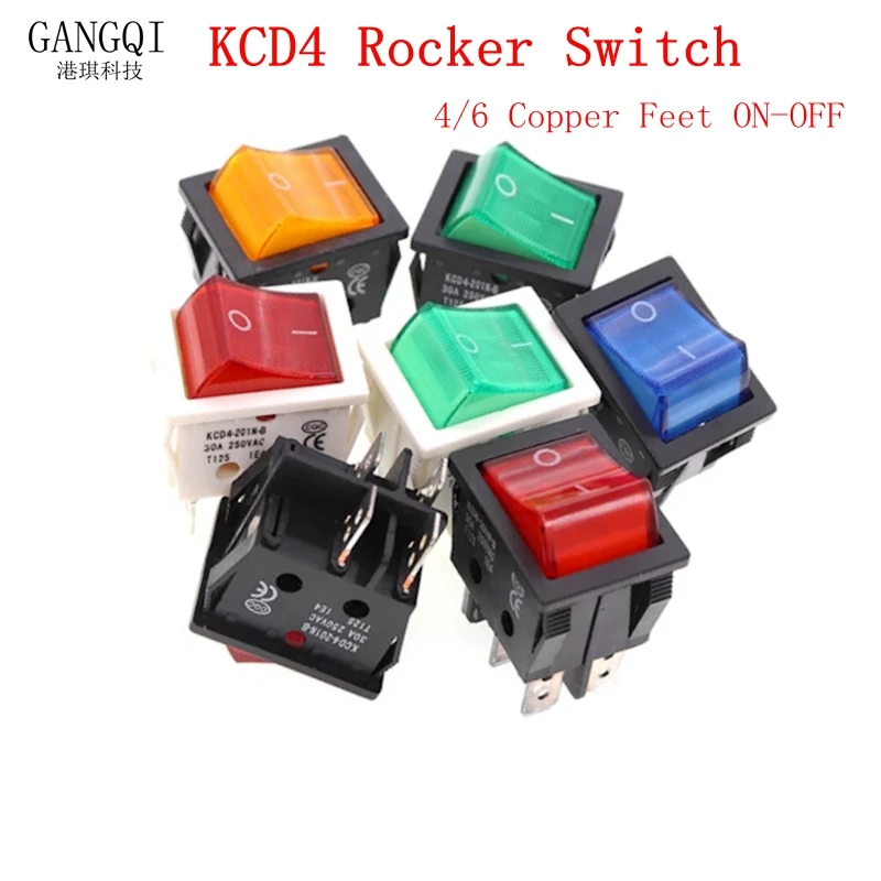 

2PCS KCD4 Electric Welding Machine Switch Ship Type Switch With Red Light 30A 250V AC Electric Heater Switch 25*31MM button