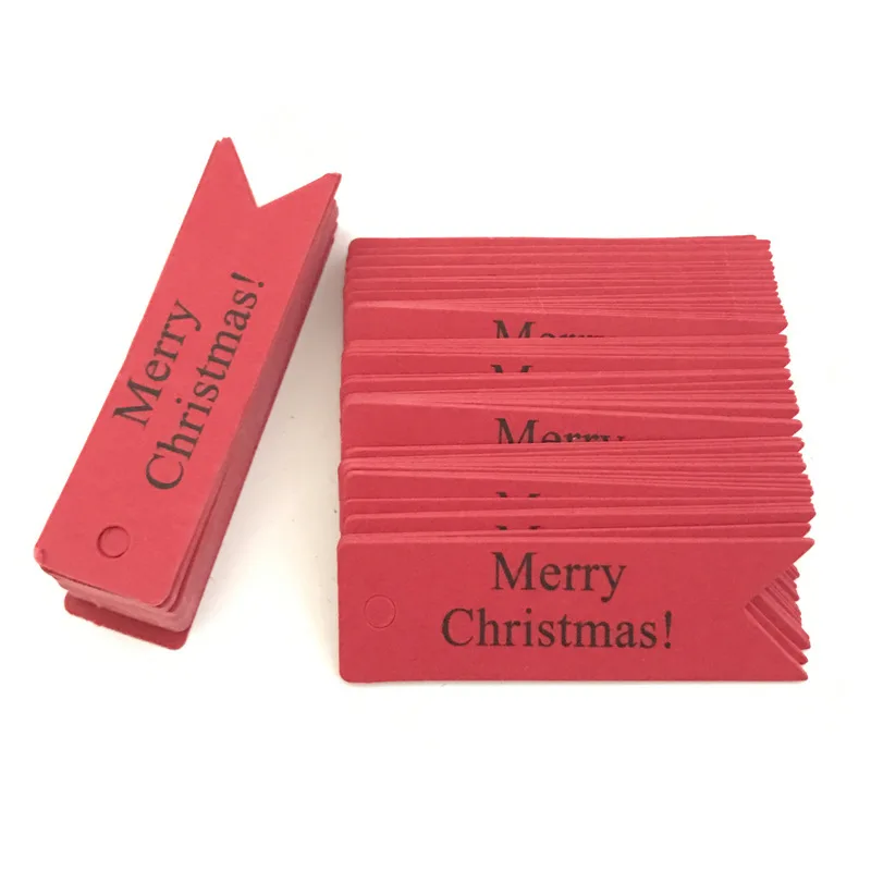 100pcs/lot Red Brown Packaging Tags Christma Hang Tag Kraft Paper Tags Gift Tag Labels Baking Gift Fishtail Flag 7x2cm