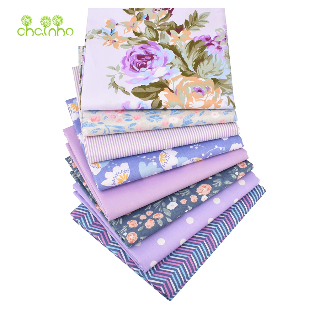 Chainho,Printed Twill Weave Cotton Fabric,Patchwork Cloth,DIY Sewing Quilting Material,Purple Floral Serie,2 Specification,CC317