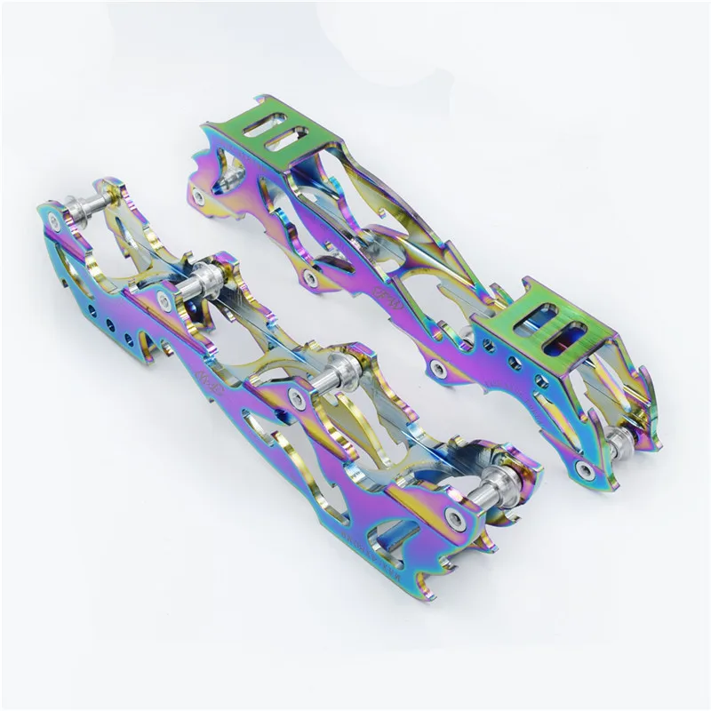 Rocked type 219mm 231mm 243mm roller skates frame 4X72mm 76mm 80mm inline slalom skates base FSK rockered banana rainbow silver