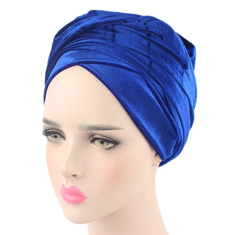 Women Muslim Head Scarf Hat Solid Color Velvet Hijab Turban Caps Long Tail African Wraps Cap Islamic Under Scarf Bonnet