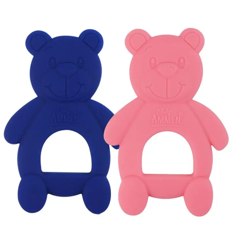 Baby Teething Stick Bear Shape Baby Biting Stick Edible Silicone Blue And Pink Teether Safety