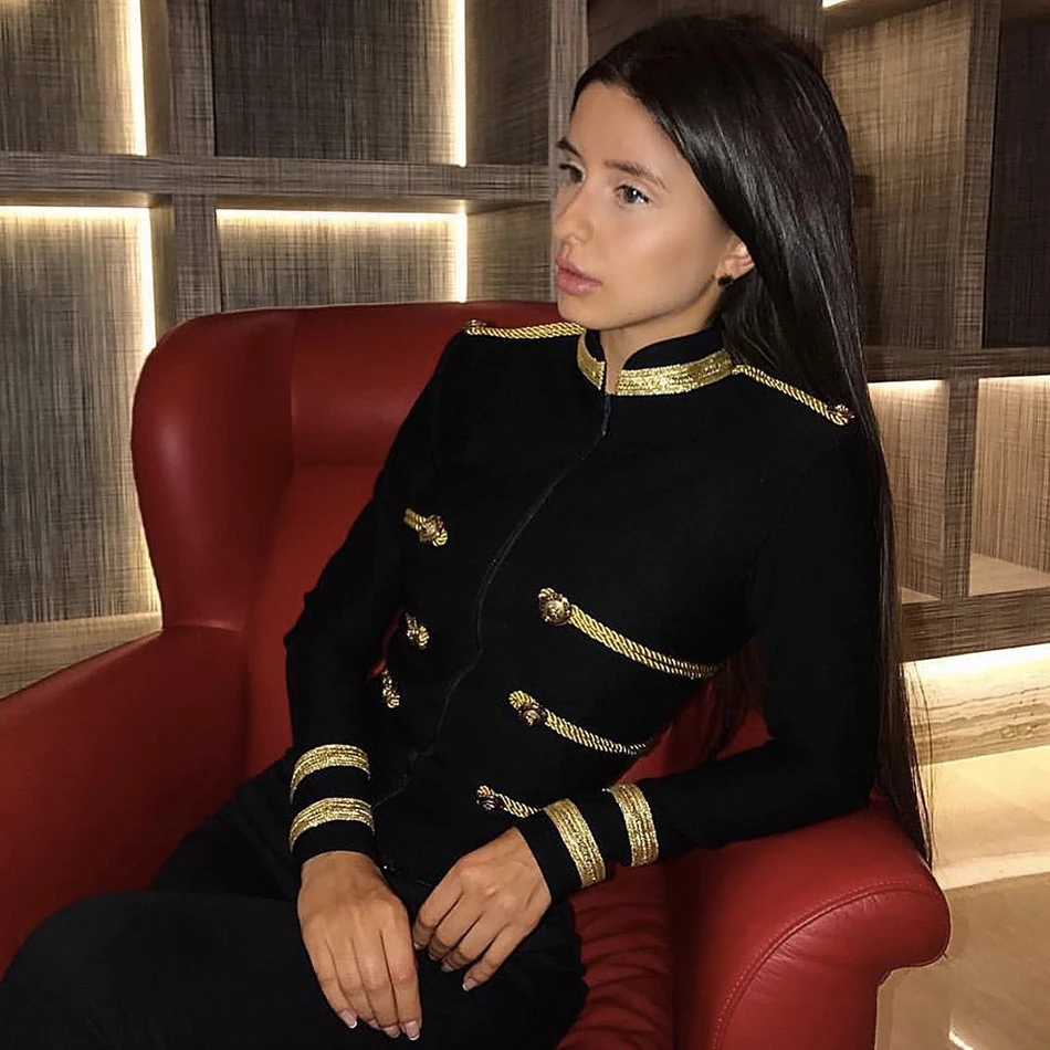 Women\'s Bandage Jackets Coat Evening Party Black Jacket Elegant Long Sleeve Coats O Neck Christmas Casual High Street Clothes