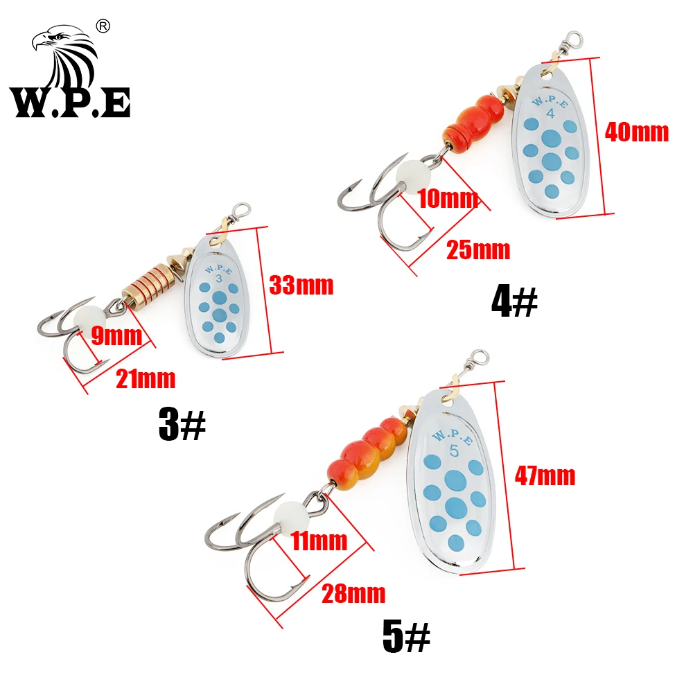 W.P.E 1pcs Spinner Lure 6.8g/9.5g/13.4g Spoon Lure Fishing Lure Bass Lure Metal Fishing Bait Crankbait Fake Lure Hard Bait Pesca