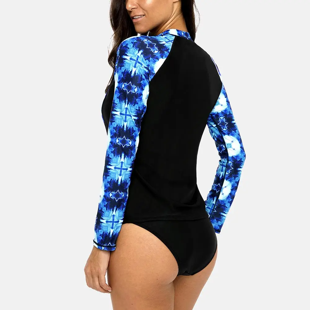 Anfilia damska koszulka z długim rękawem Rashguard Top Floral stroje kąpielowe z nadrukiem Surf koszulki do biegania wysypka Guard UPF50 + Retro