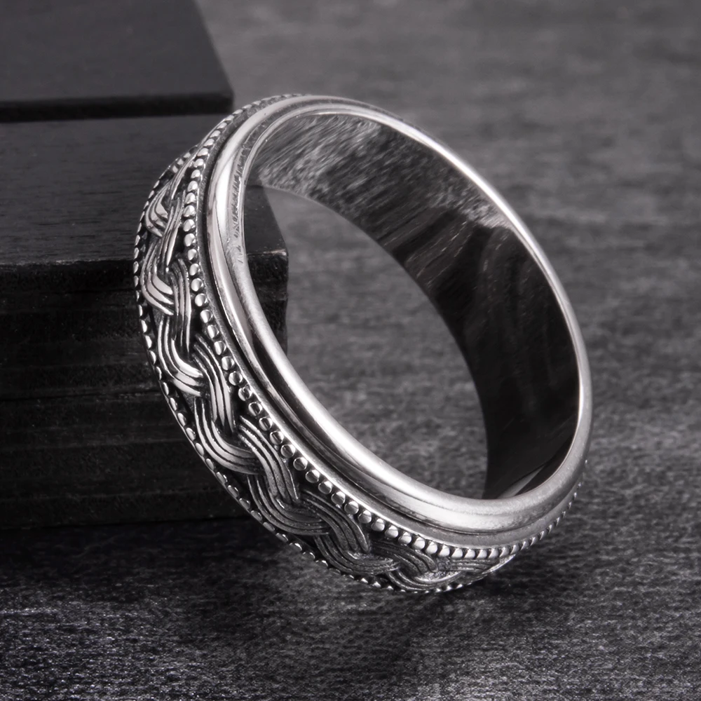 

Вращающийся 925 пробы Серебряные кольца для Для мужчин поднятый Скульптура 925 серебро с нашивкой в виде кольца на безымянном пальце кольцо в стиле ретро серебряный 925 кольцо