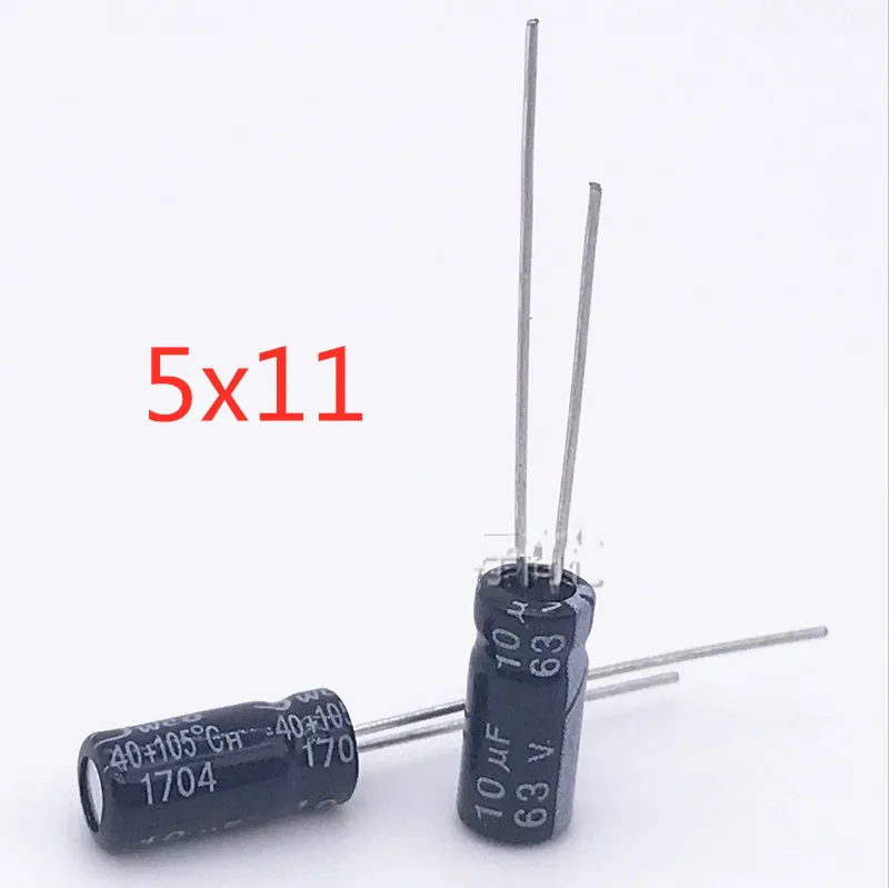 100pcs/lot 63V10UF 10UF63V Genuine Plug-in Aluminum Electrolytic Capacitor Volume 5x11MM