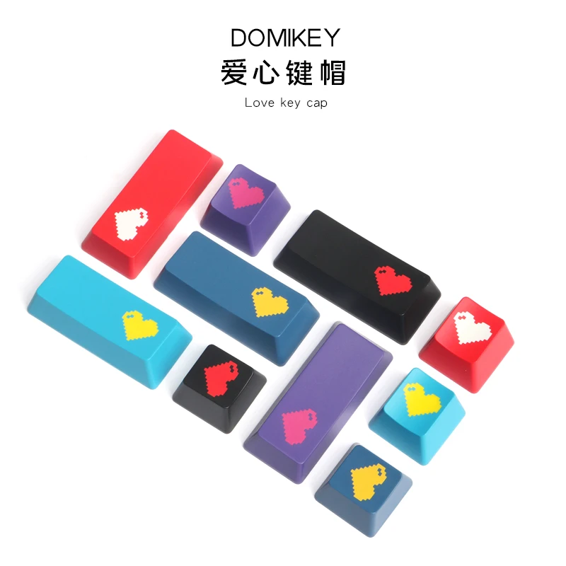 Domikey Keycaps for Mechanical Keyboard Heart Pixel Theme ESC Enter Key ABS Double Shot Cherry OEM DSA SA Red Black Blue Purple