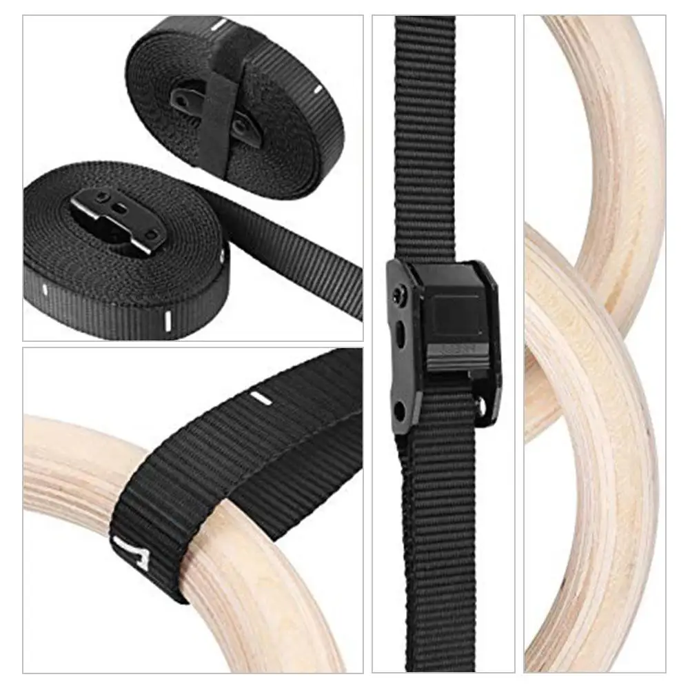 Wooden Gymnastics Rings With Adjustable Cam Buckle 14.76ft Long Straps Exercise Rings Nonslip Training Rings For Home Gym