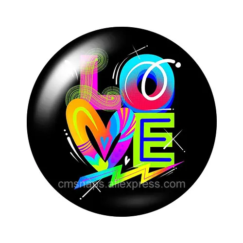 Black Colorful font Love heart letters 10pcs mixed 12mm/16mm/18mm/25mm Round photo glass cabochon demo flat back Making findings