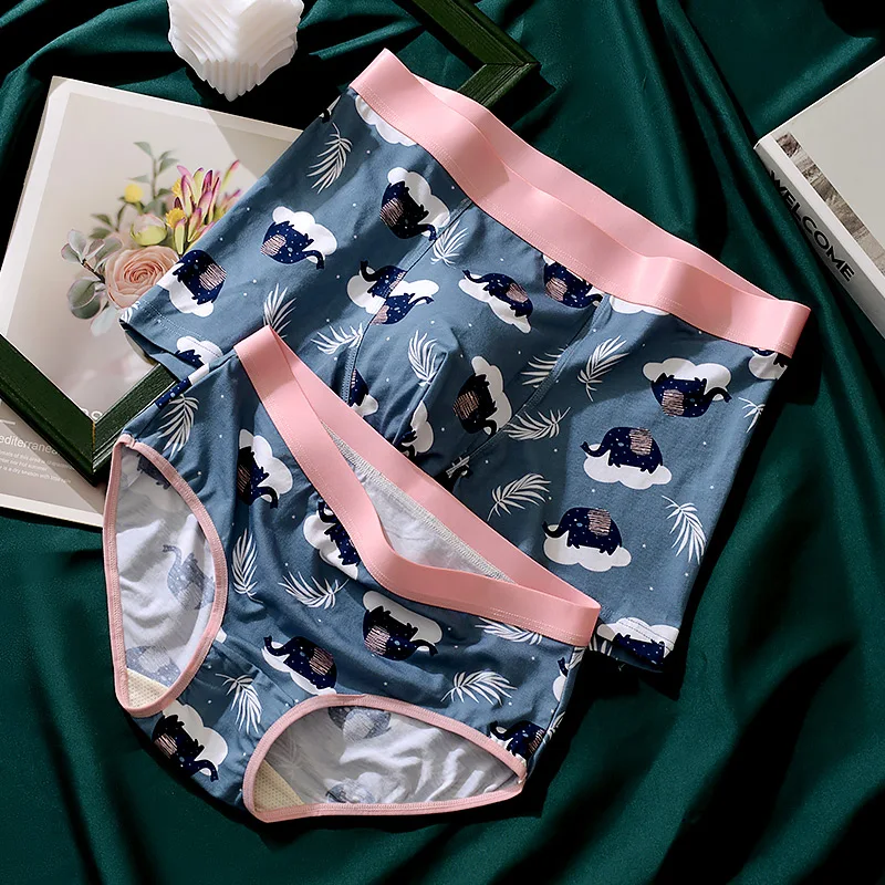Gentle.Bear 2021 New fashion couple cartoon printing sexy middle waist Antibacterial Women Underwear Elastic Soft Men\'s Panties