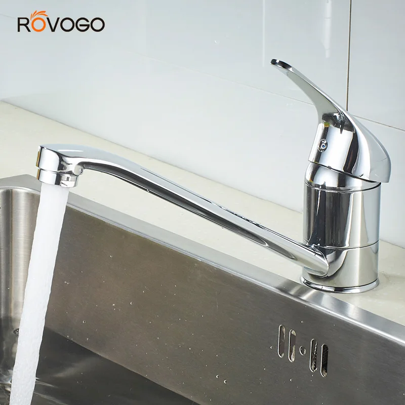 ROVOGO Single Handle Kitchen Sink Faucet, Brass 360 Degree Swivel Single Hole Mixer Faucet, Chrome