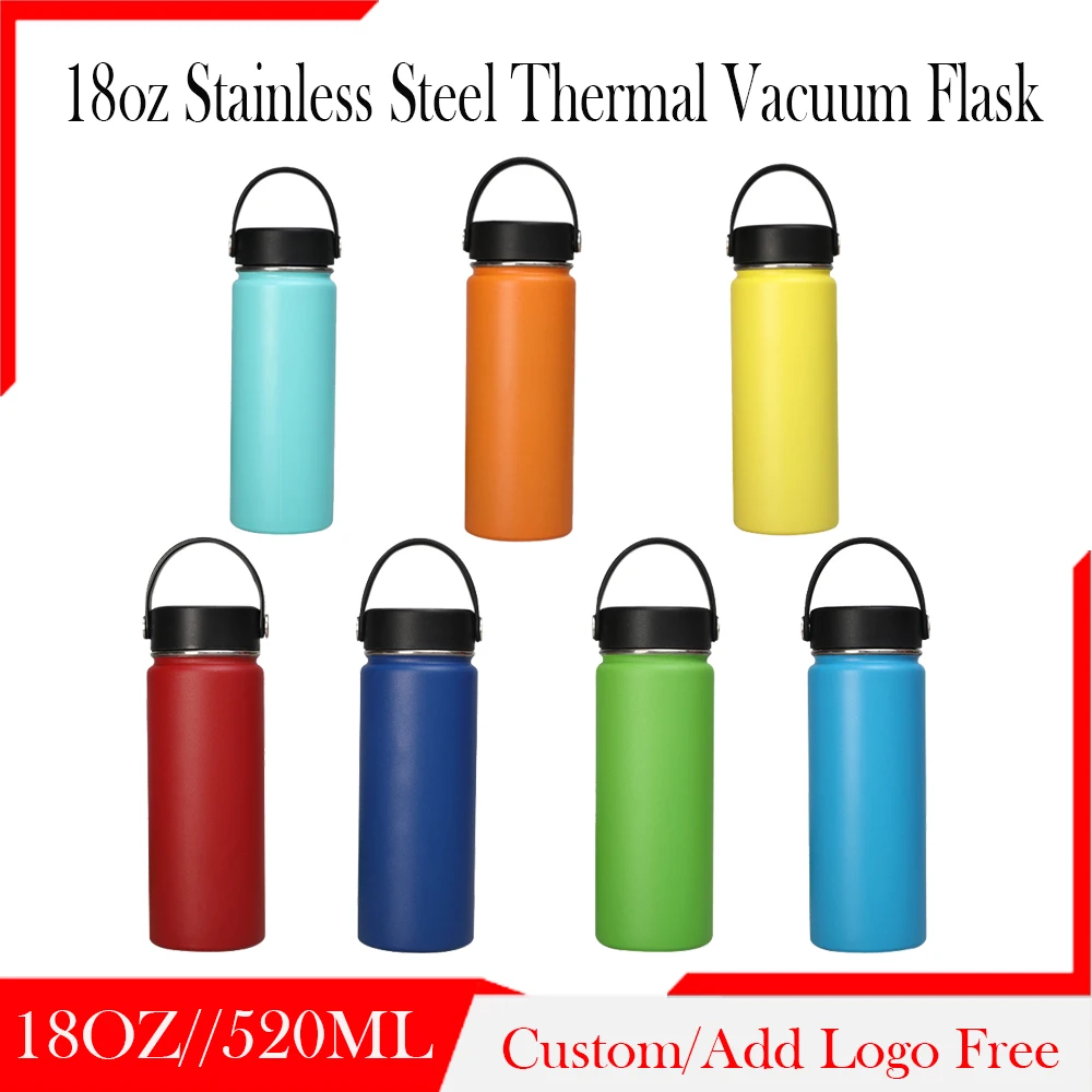 Customize Logo 18oz Stainless Steel Sport Water Bottle Portable Vacuum Flask Personalize Gift Laser Etched Tumbler