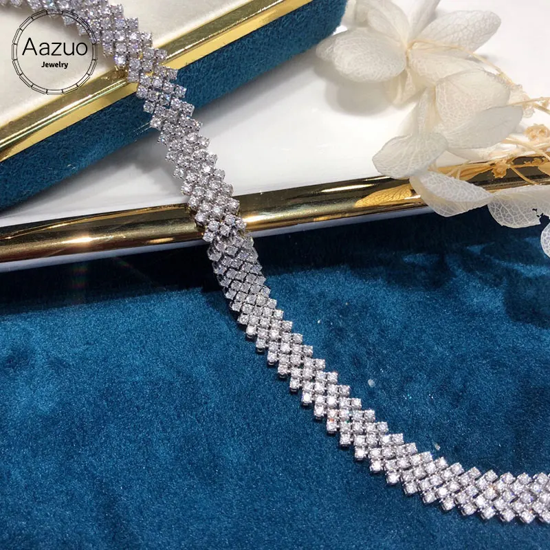 Aazuo Real 18K White Gold Real Diamond advanced Luxury Checkered Bracelet For Woman Upscale Trendy Wedding Engagement Party