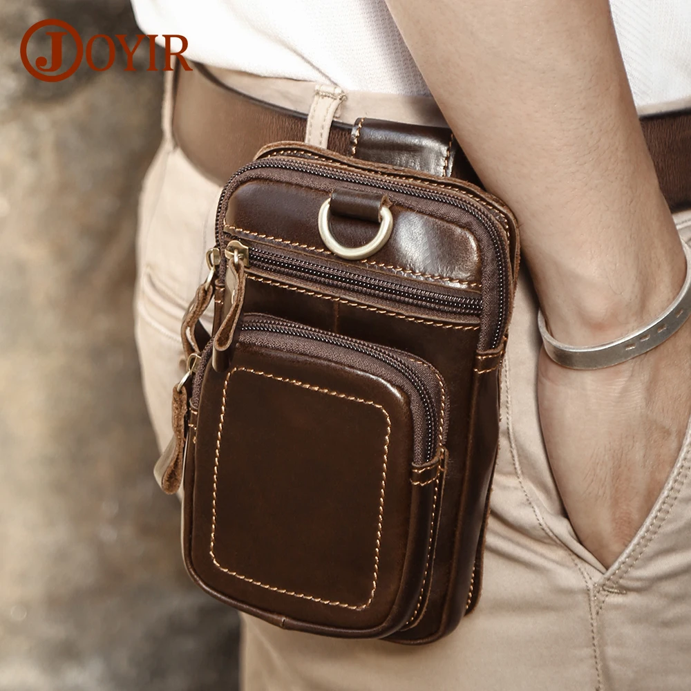 JOYIR Men\'s Leather Waist Bag Vintage Cowhide Leather Man Belt Pouch Casual Male Fanny Pack Waist Pack Phone Pouch New