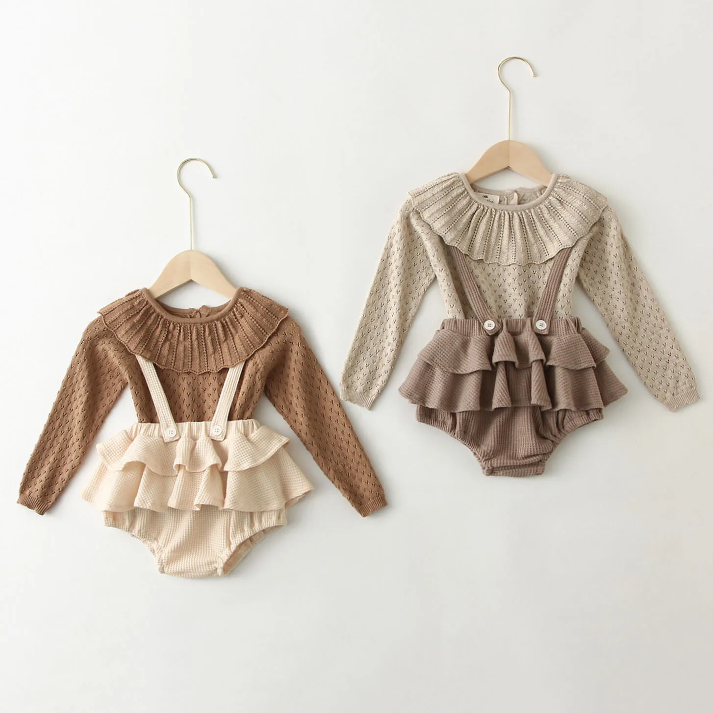 Baby Girl Clothes Spring Summer Girls knit Sweater Vintage Suspender Romper Dress Newborn Baby Girl Outfits