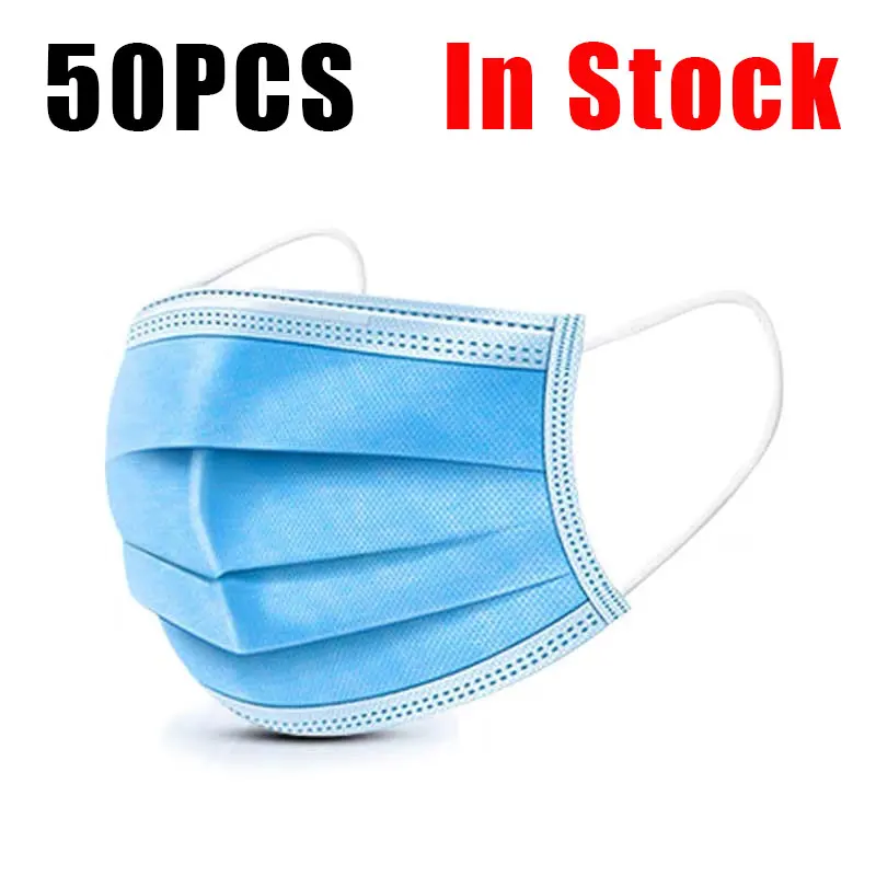 50PCs 3 Layers Filter Face Mask Disposable Non Woven Anti Dust Spray Protection Breathing Mouth Masks