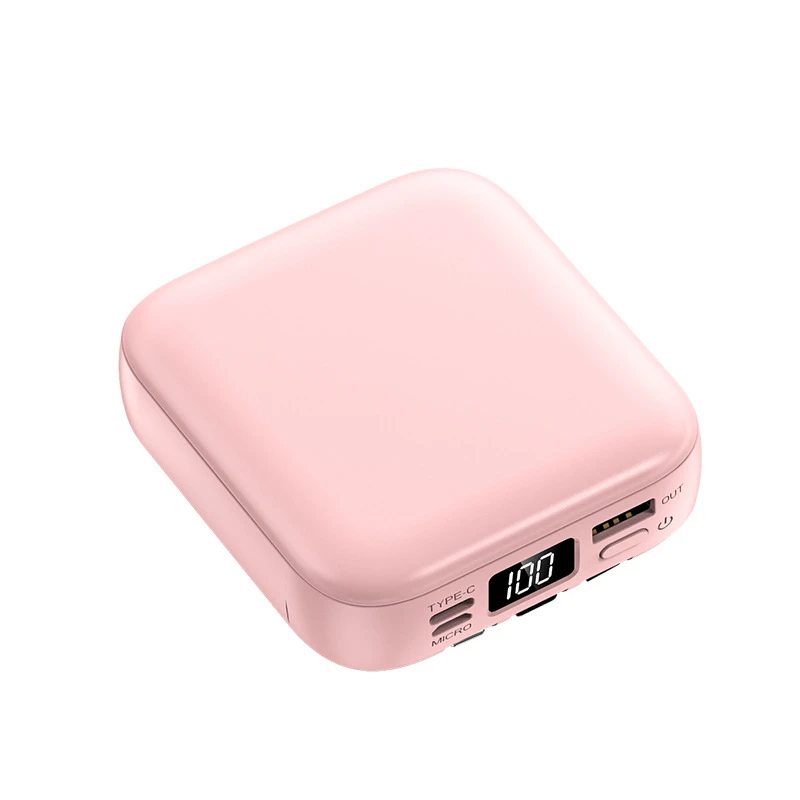 Mini Power Bank Built in Cable USB Type C Powerbank with Makeup Mirror for iPhone 15 Samsung Huawei P30 Xiaomi Battery 20000mAh