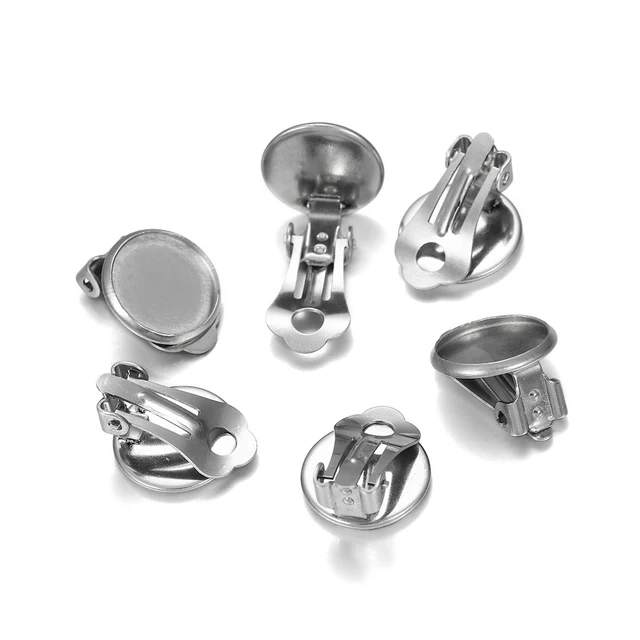 10 sztuk 8 10 12 14mm ze stali nierdzewnej okrągłe płaskie klips do ucha baza Cabochon fasetowany wisiorek kolczyki klipy dla majsterkowiczów do produkcji biżuterii dostaw