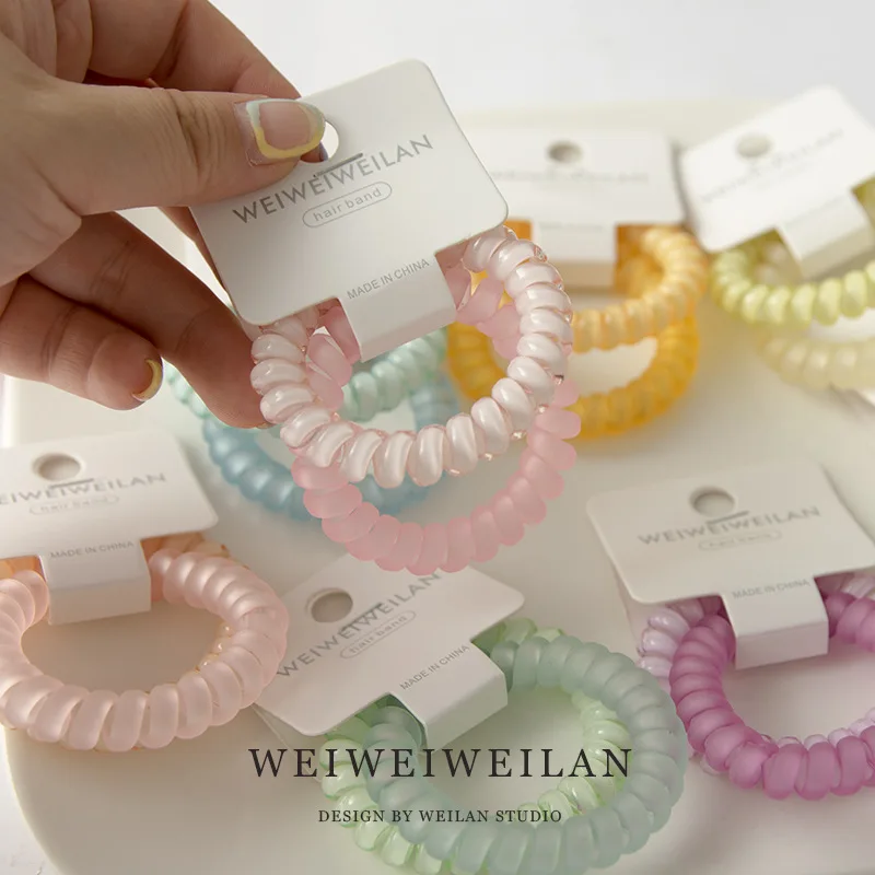 2 piece cards of super sweet candy color transparent frosted phone line hair ring simple and seamless bracelet hair accessory