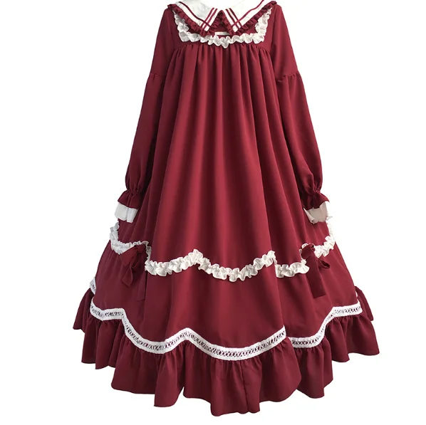 Công Chúa Tiệc Trà Ngọt Lolita Đầm Retro Ren Nơ Phong Cách Pháp Thanh Lịch Victoria Đỏ Đô Kawaii Cô Gái Gothic Lolita Op