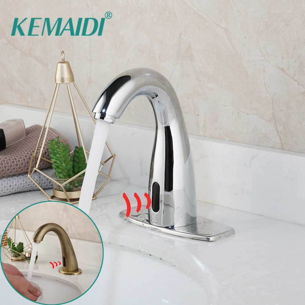 

KEMAIDI Antique brass Water Saving Inductive Electric Power Mixer Tap Faucet Chrome Bathroom Automatic Touch Free Sensor Faucet